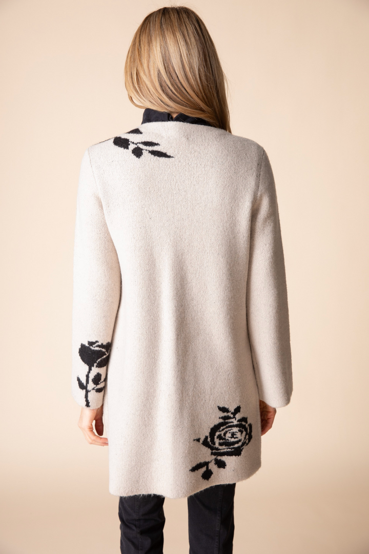 Winter Bloom Cardigan in Dove, detail view