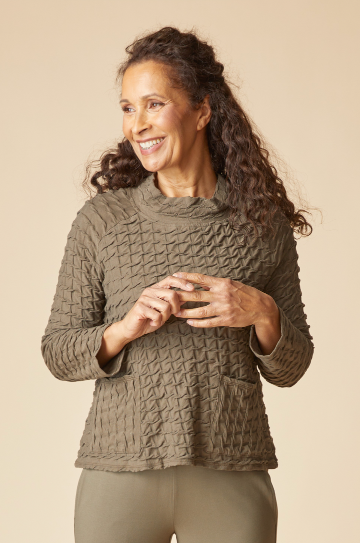 Textured Tides Pocket Top in Umber — front view