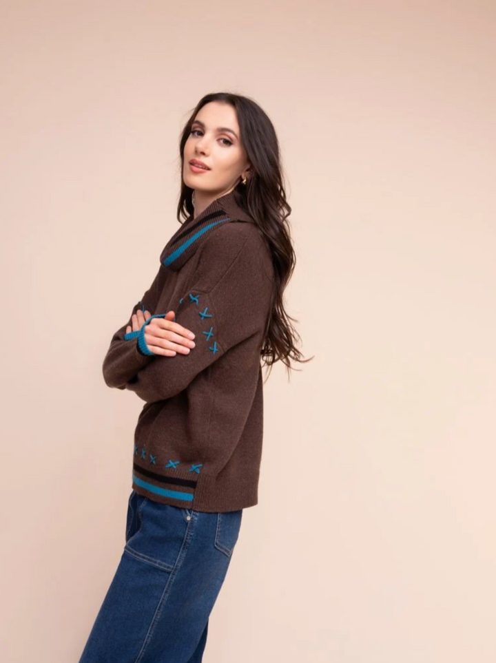 Pop of Teal Cowl Sweater by Alison Sheri, alternate view