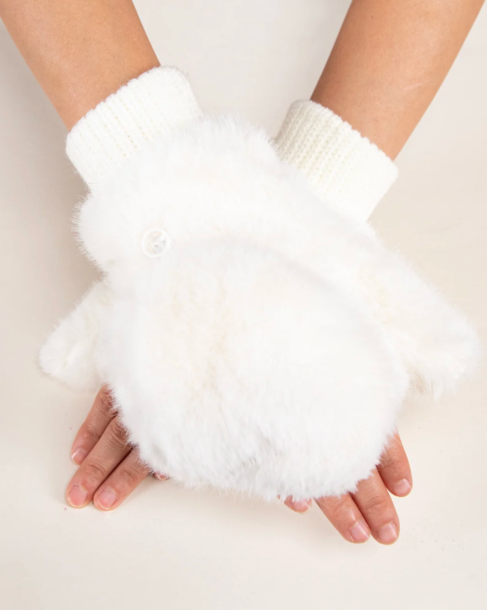 Plush Convertible Faux Fur Mittens in white by Original, alternate view