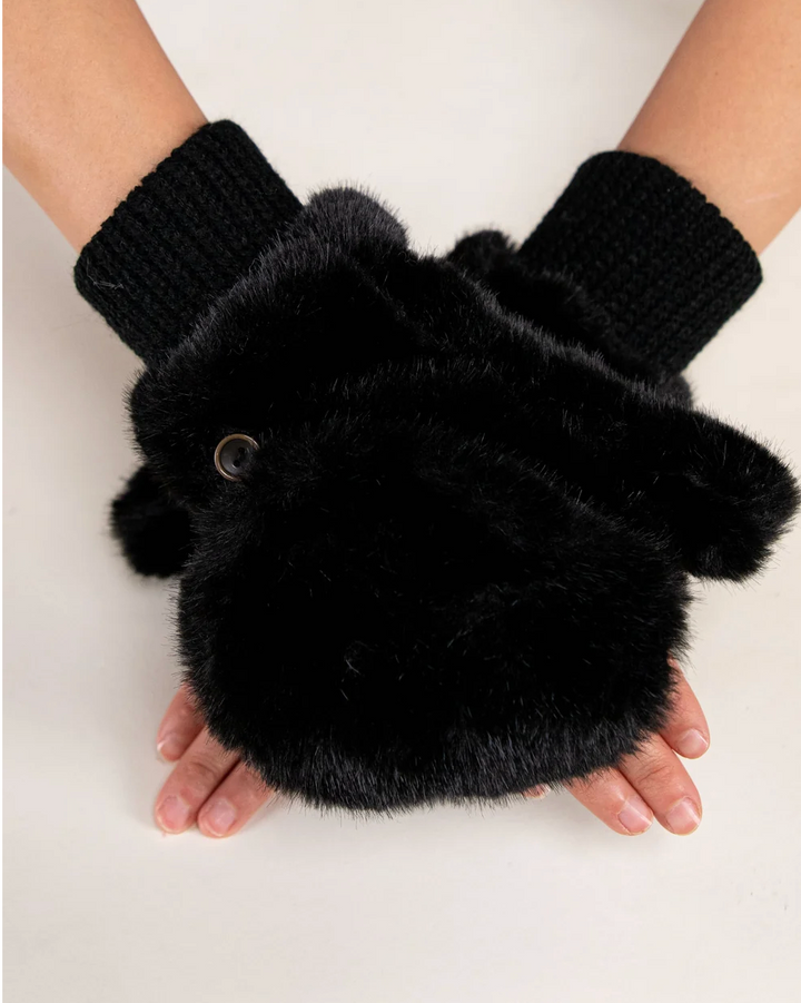 Plush Convertible Faux Fur Mittens in white by Original, alternate view