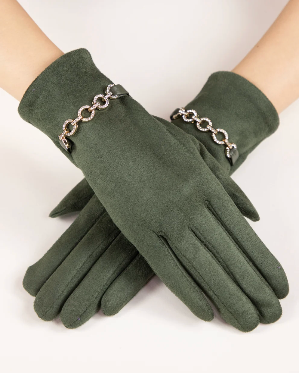 Gilded Chain Gloves in olive by Original, front view