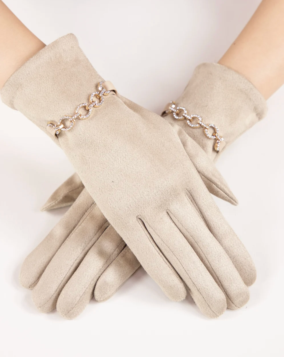 Gilded Chain Gloves in beige by Original, front view