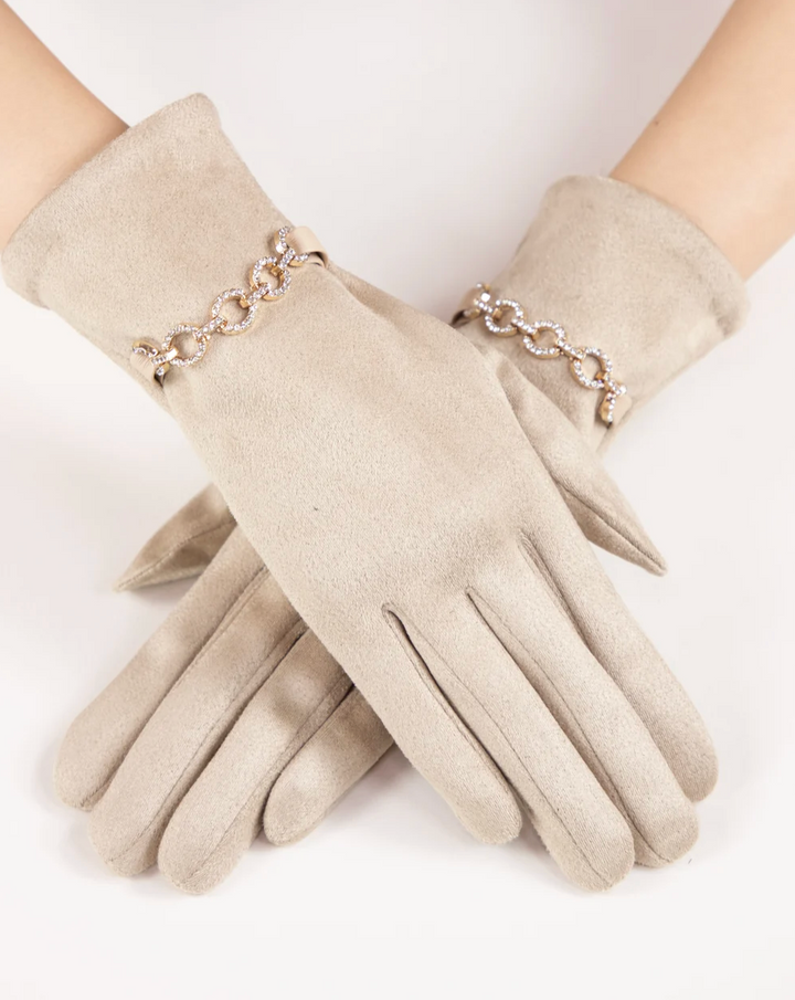 Gilded Chain Gloves in beige by Original, front view