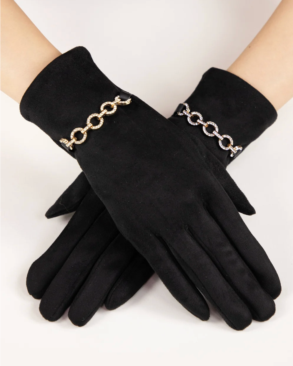 Gilded Chain Gloves in black by Original, front view
