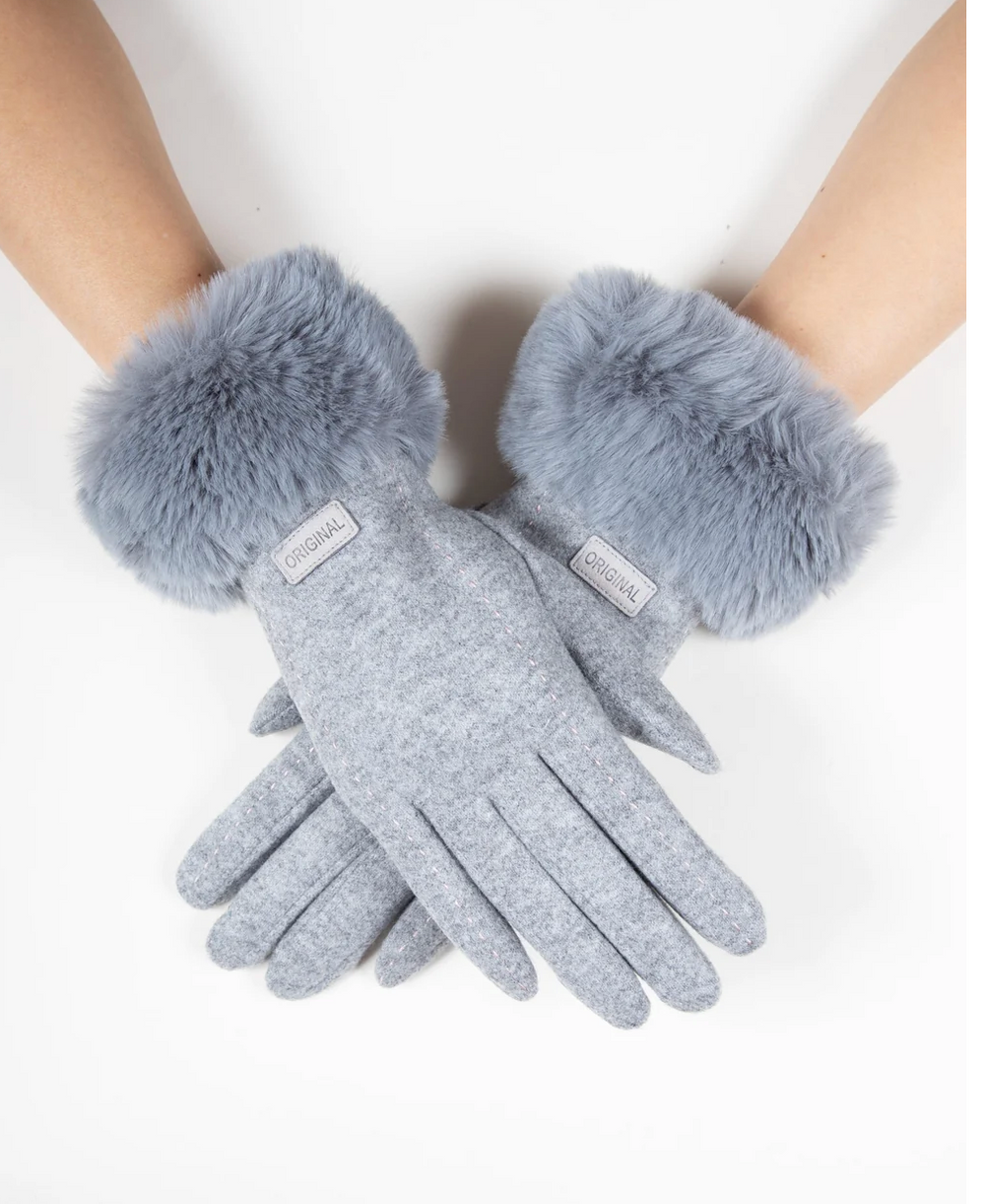 Snowy Stitch Detail Gloves in gray by Original, front view