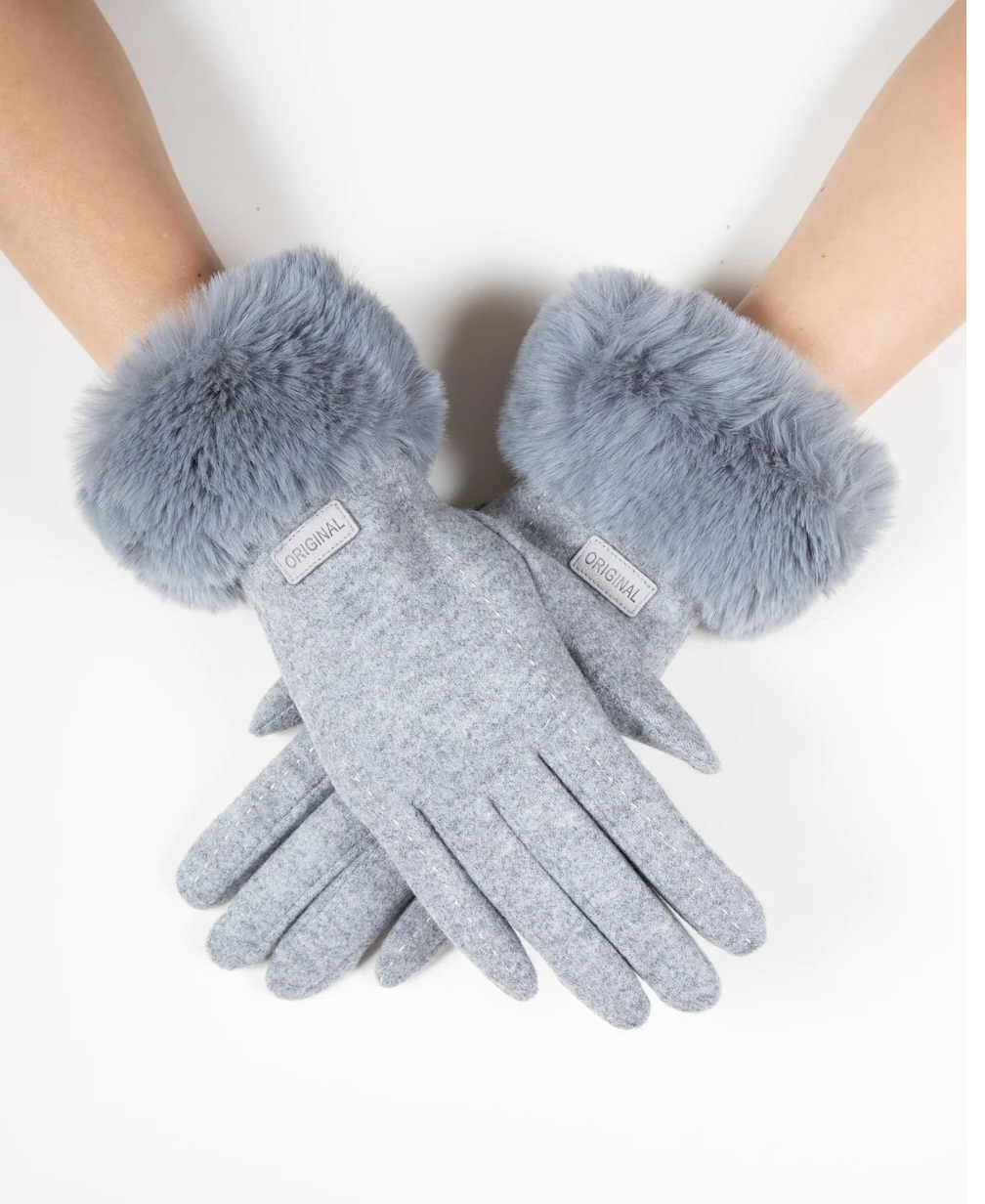 Snowy Stitch Detail Gloves in gray by Original, front view