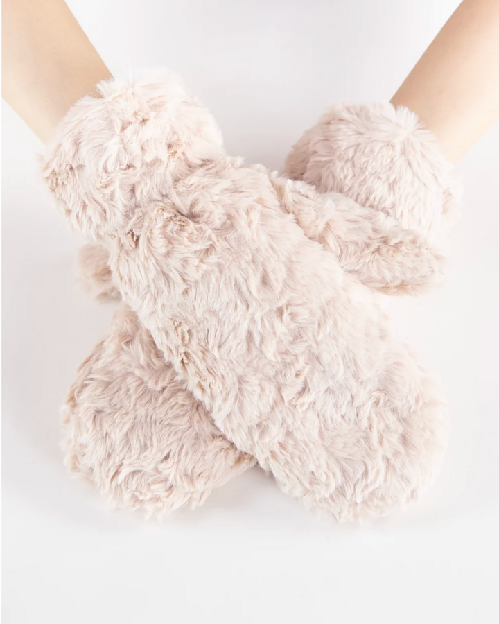 Minky Swirl Faux Fur Mittens in dusty rose by Original, front view
