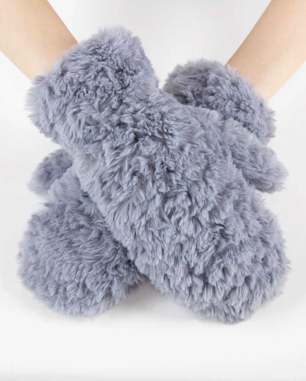 Minky Swirl Faux Fur Mittens in gray by Original, front view