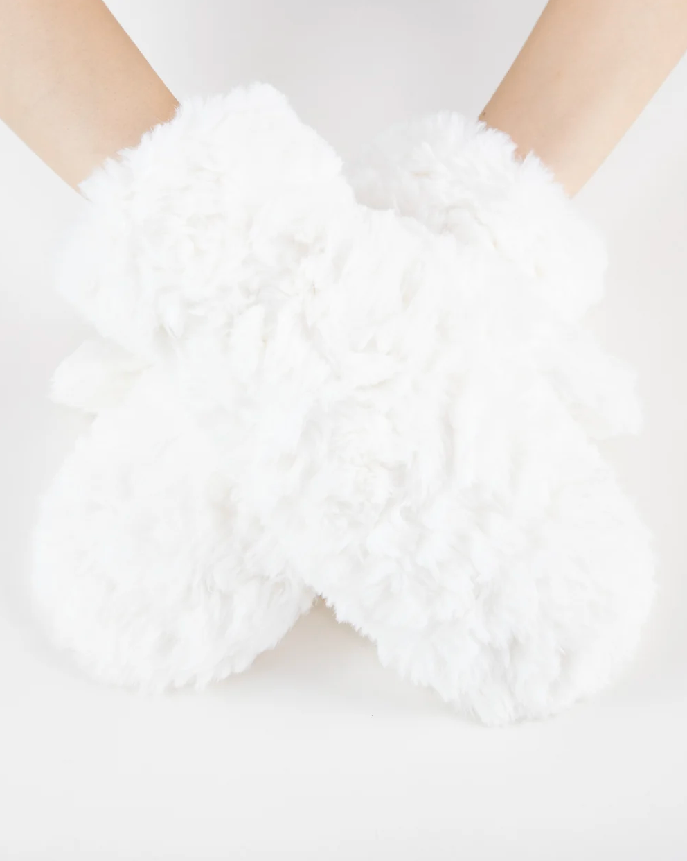 Minky Swirl Faux Fur Mittens in white by Original, front view