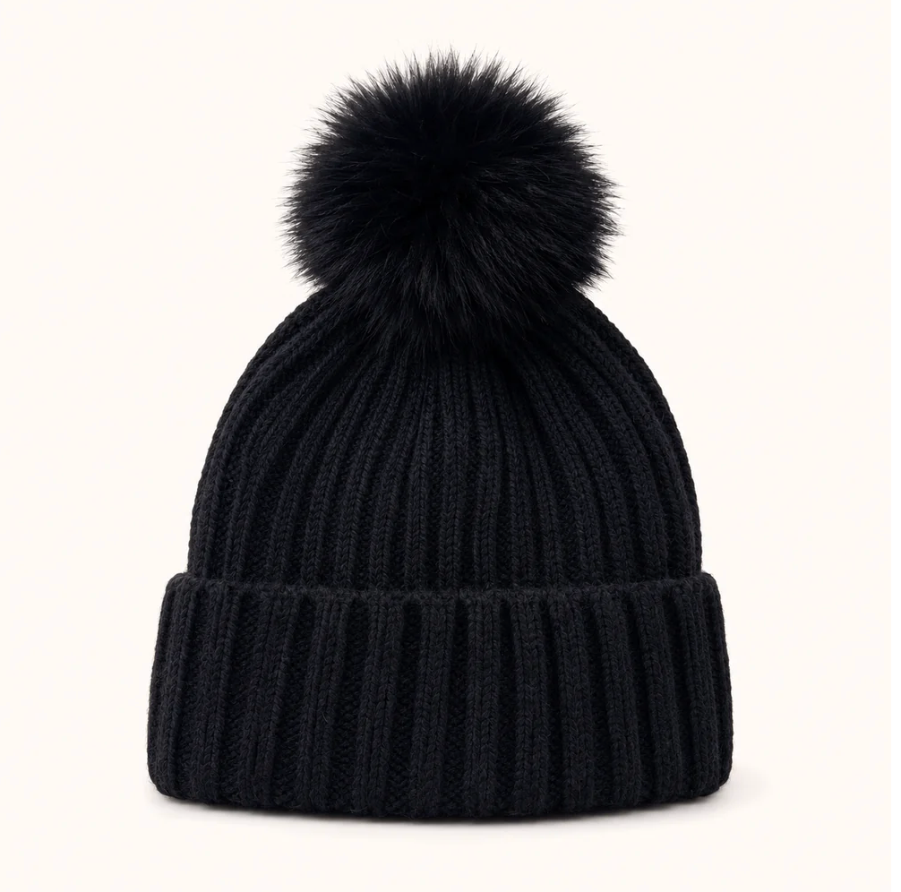Frosty Pom Pom Hat in black by Original, front view