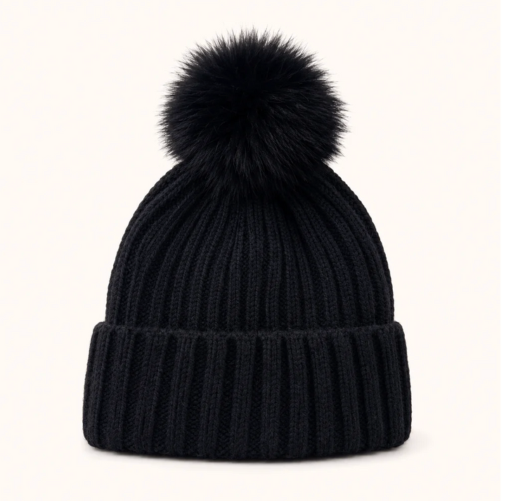 Frosty Pom Pom Hat in black by Original, front view