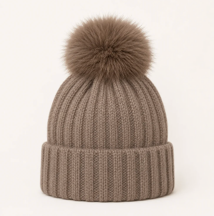 Frosty Pom Pom Hat in khaki by Original, front view