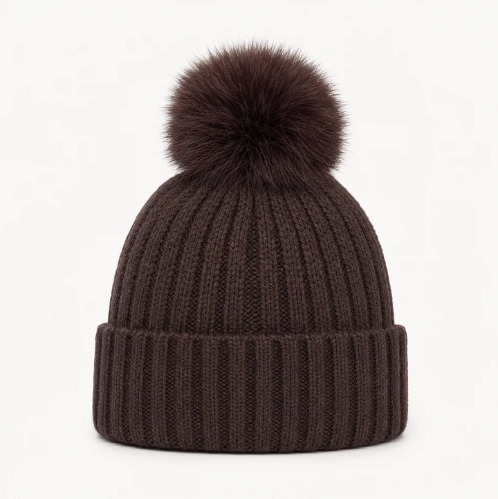 Frosty Pom Pom Hat in brown by Original, front view