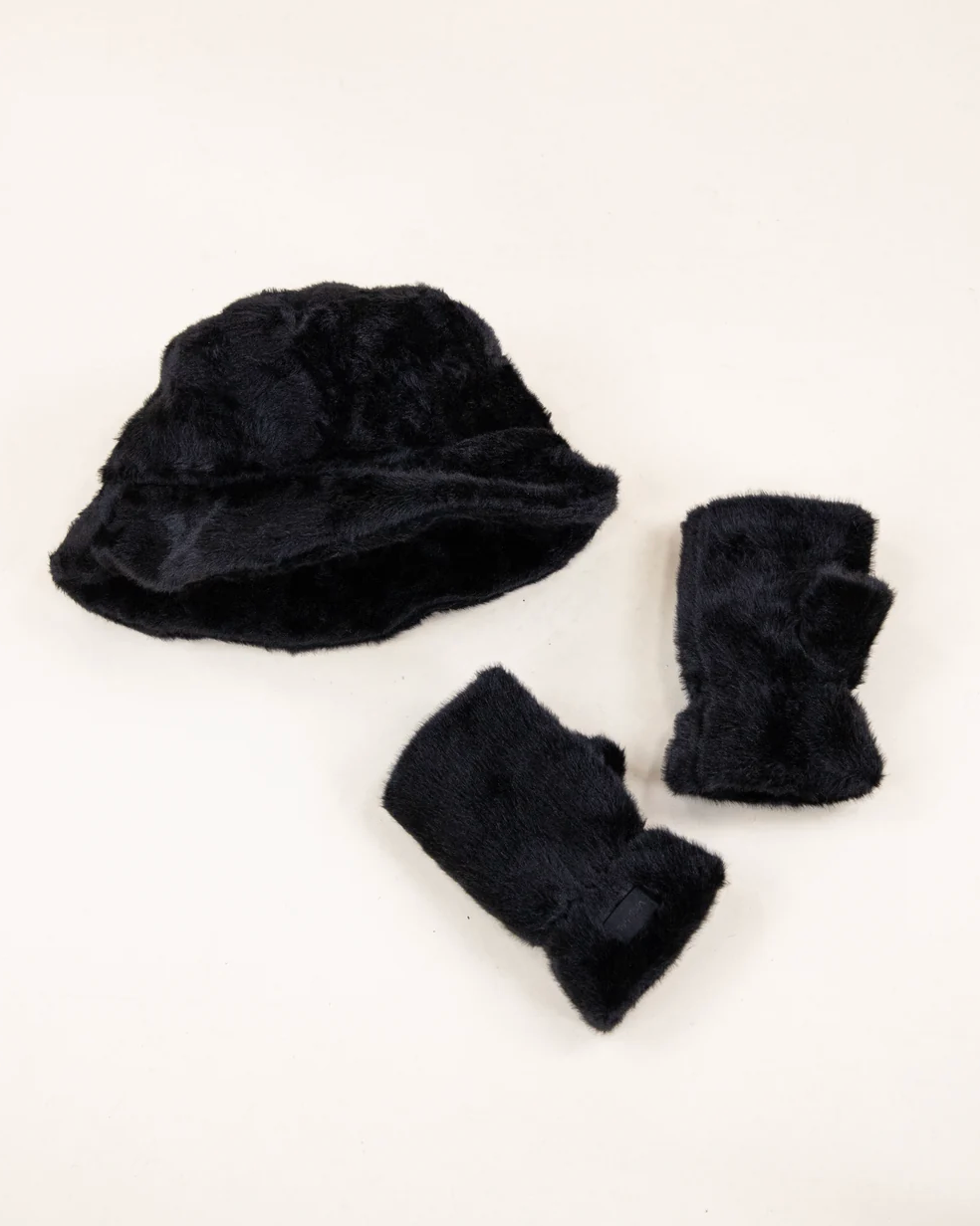 Teddy Fleece Bucket Hat in black by Original, front view