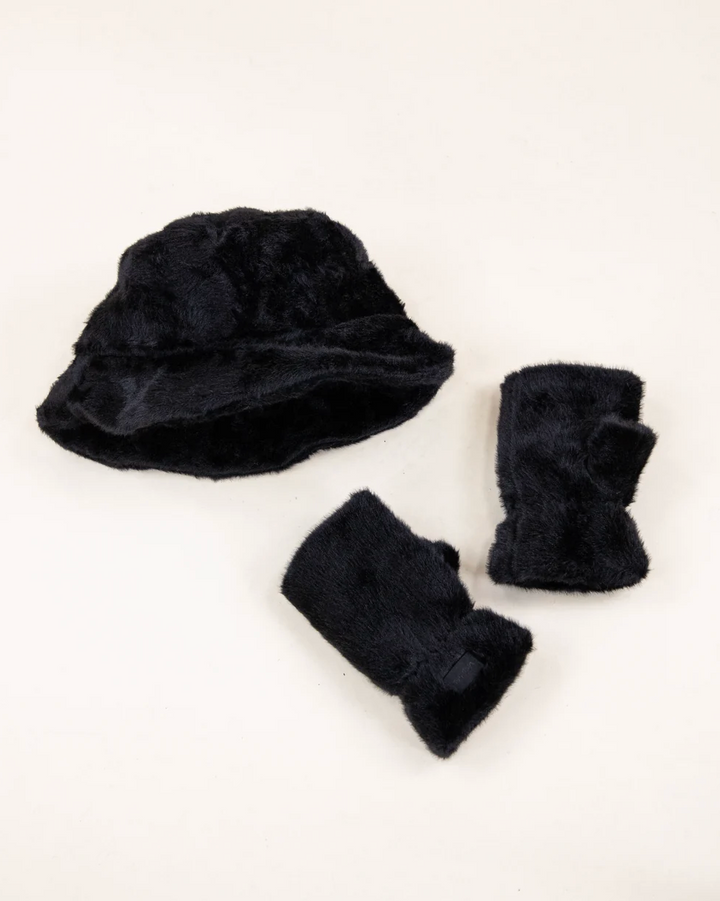 Teddy Fleece Bucket Hat in black by Original, front view