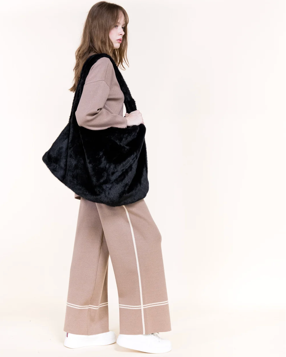 Teddy Faux Fur Tote in mocha by Original, alternate view