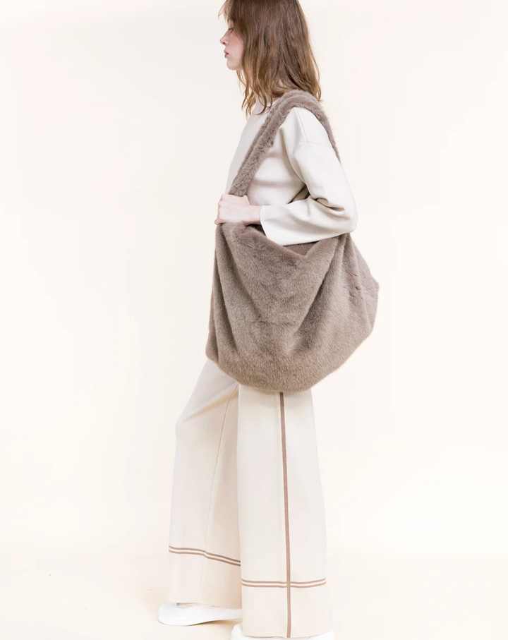 Teddy Faux Fur Tote in mocha by Original, alternate view