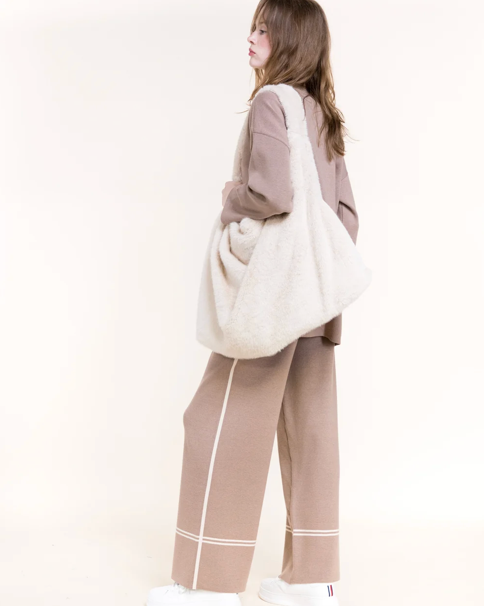 Teddy Faux Fur Tote in mocha by Original, alternate view