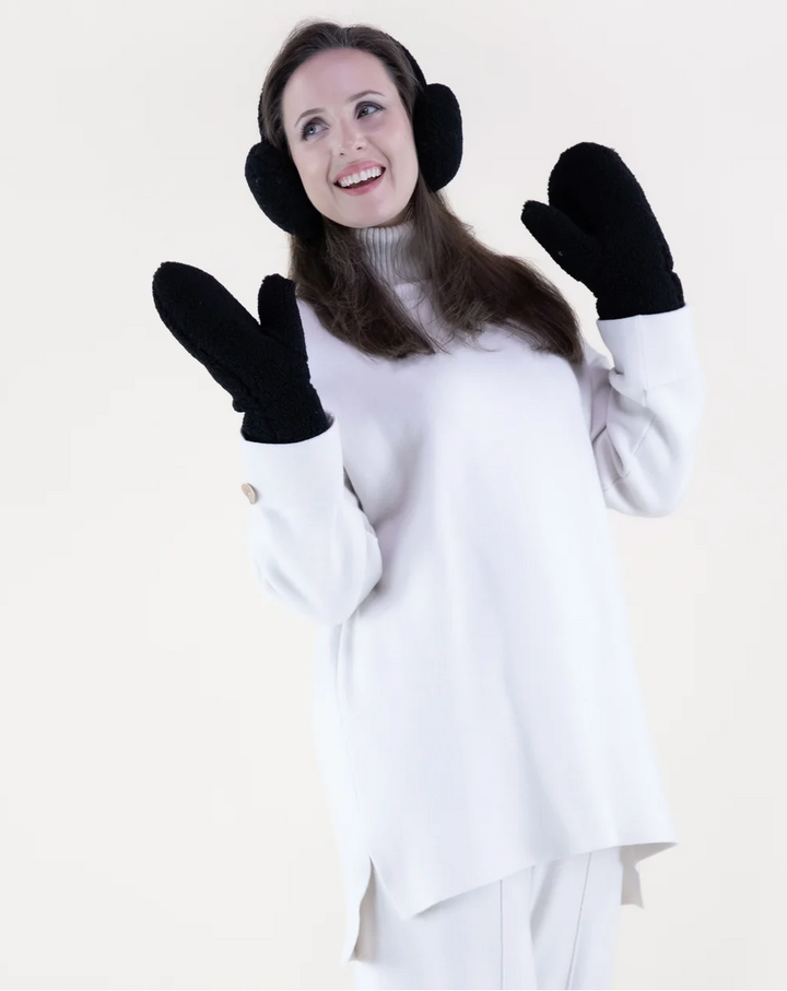 Snow Day Sherpa Ear Muffs in black by Original, front view