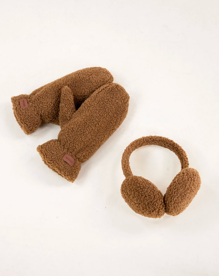 Snow Day Sherpa Ear Muffs in camel by Original, front view