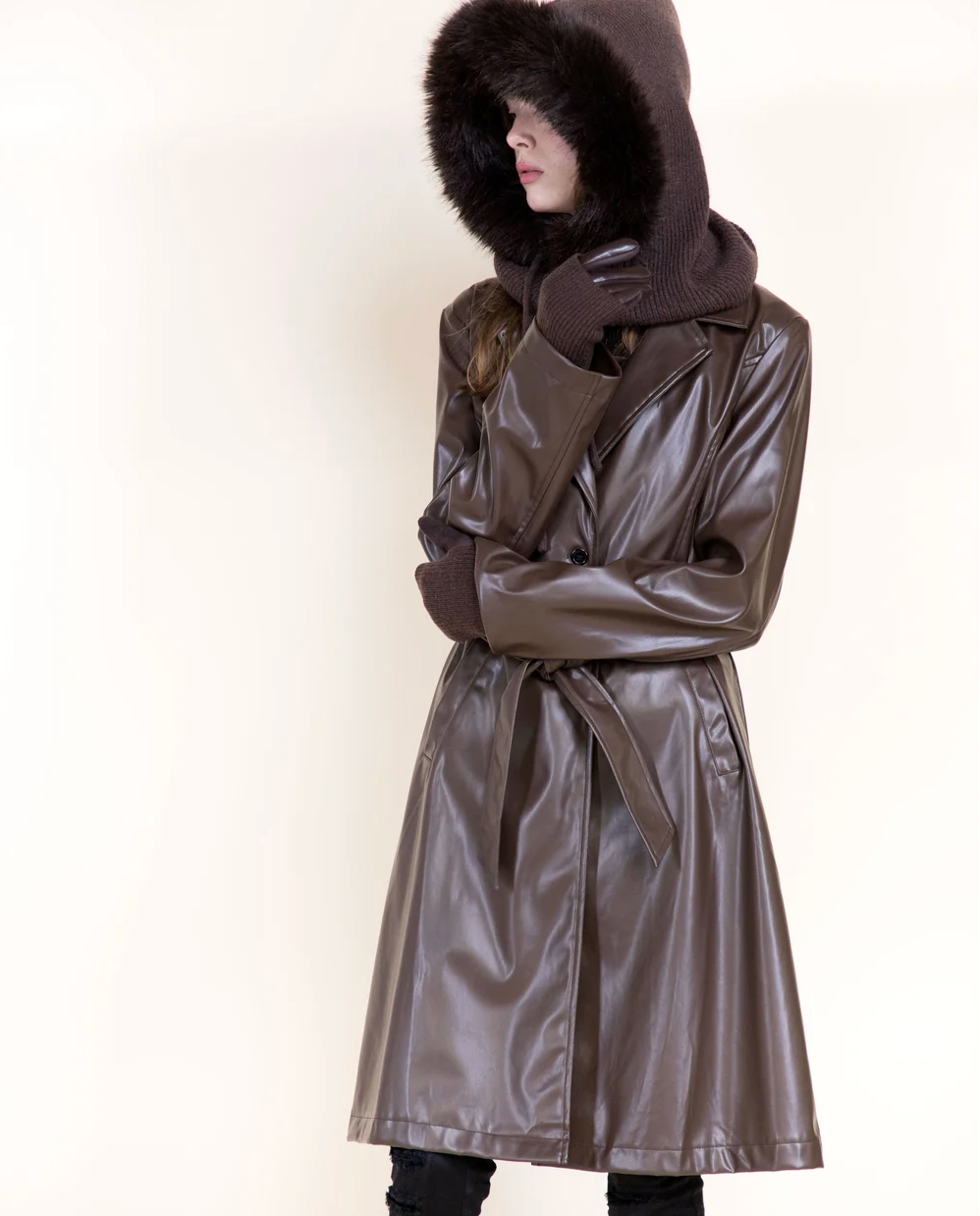 Faux Fur Trim Hood Scarf in black by Original, alternate view