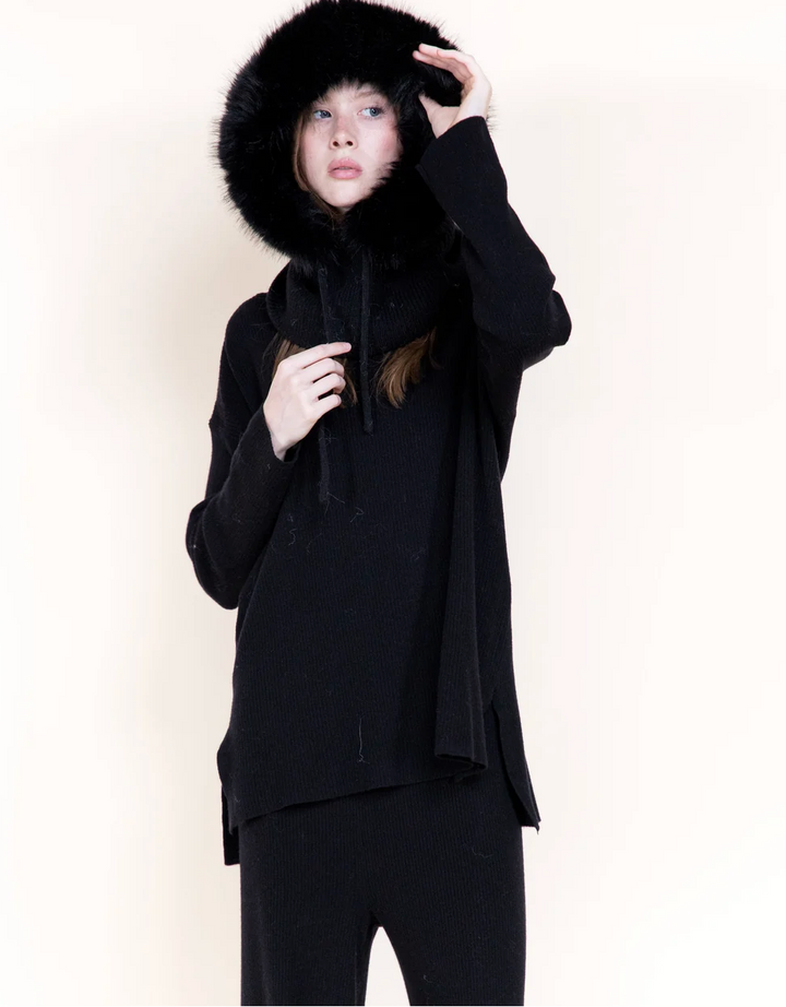 Faux Fur Trim Hood Scarf in black by Original, alternate view