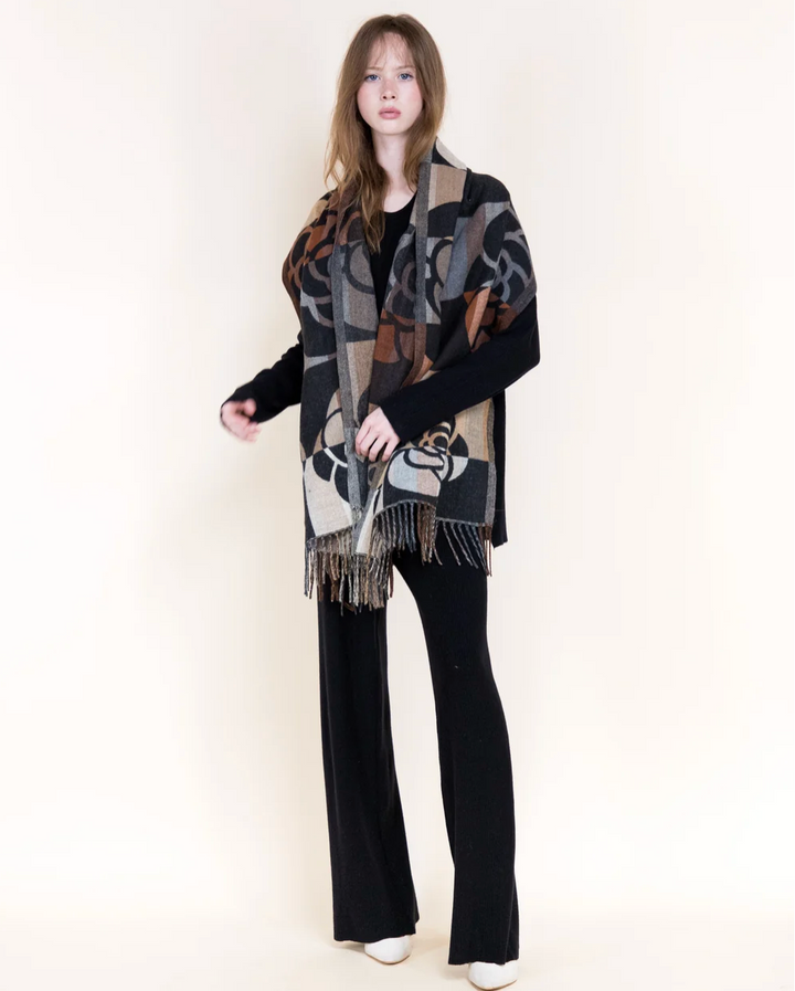 Primrose Colorblock Fringe Scarf in black by Original, alternate view