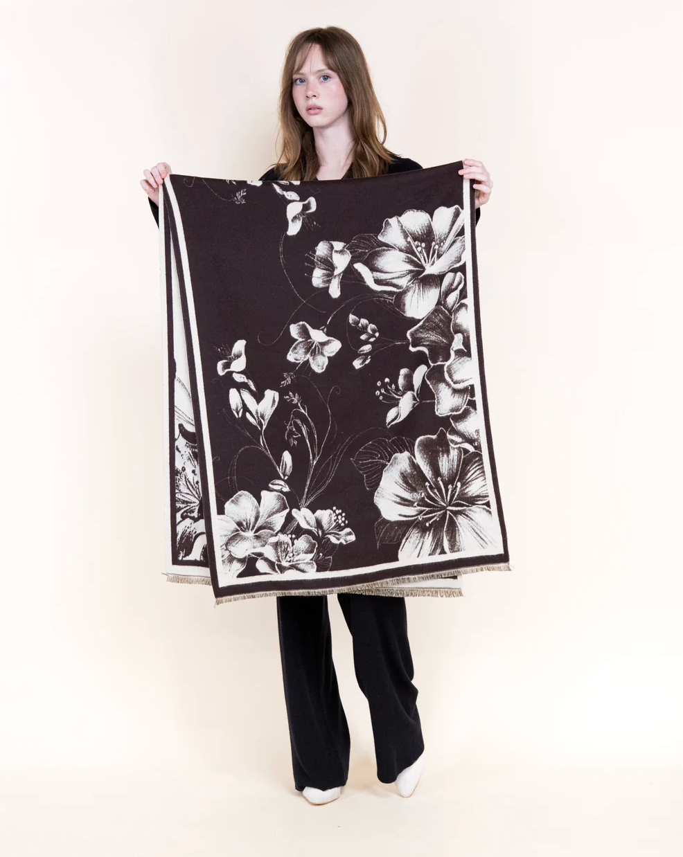 Winter Blooms Tonal Scarf in brown by Original, front view