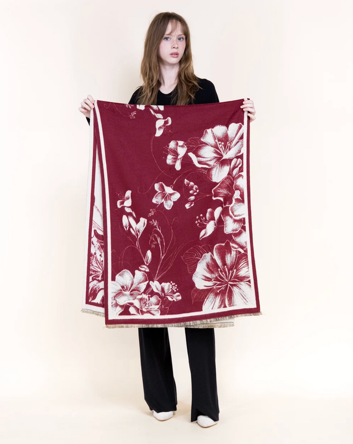 Winter Blooms Tonal Scarf in burgundy by Original, front view