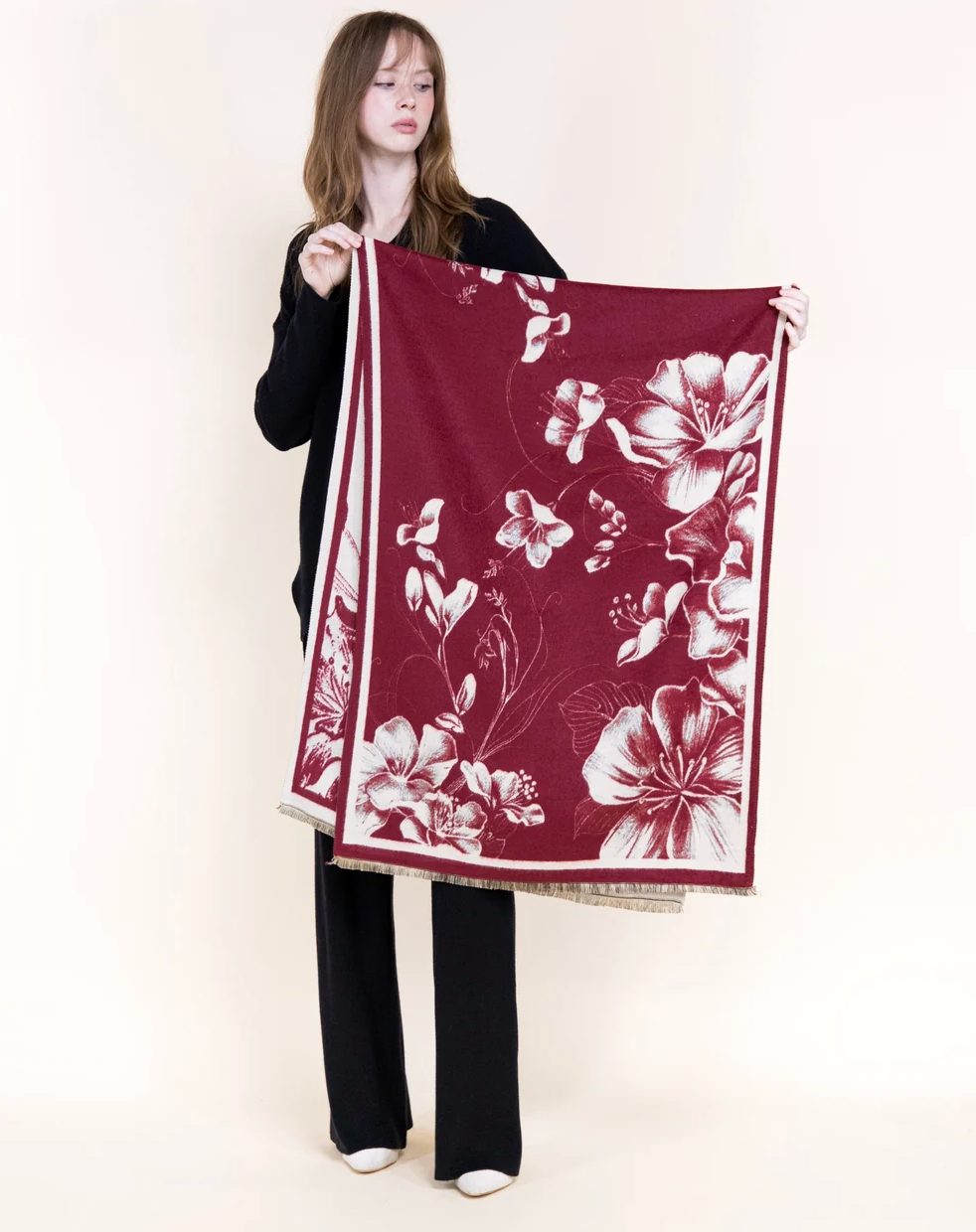 Winter Blooms Tonal Scarf in burgundy by Original, alternate view