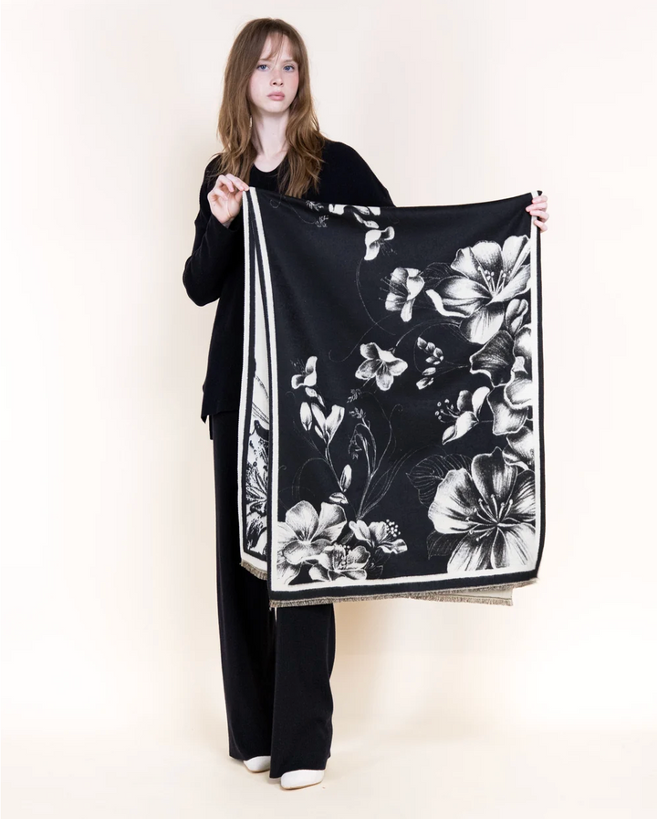 Winter Blooms Tonal Scarf in black by Original, front view