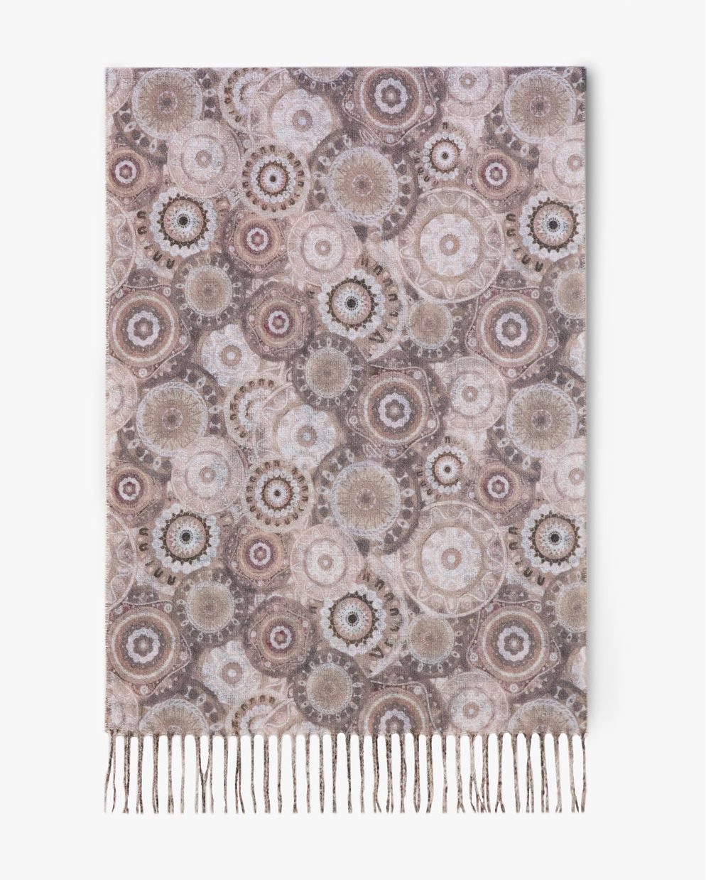 Medallion Bloom Fringe Scarf in beige by Original, front view