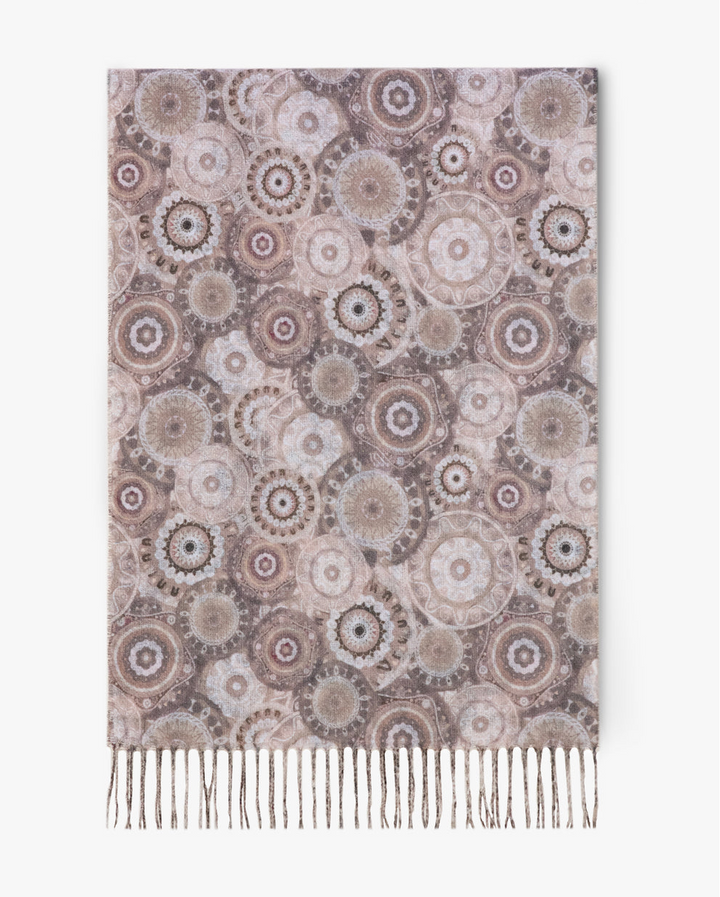 Medallion Bloom Fringe Scarf in beige by Original, front view