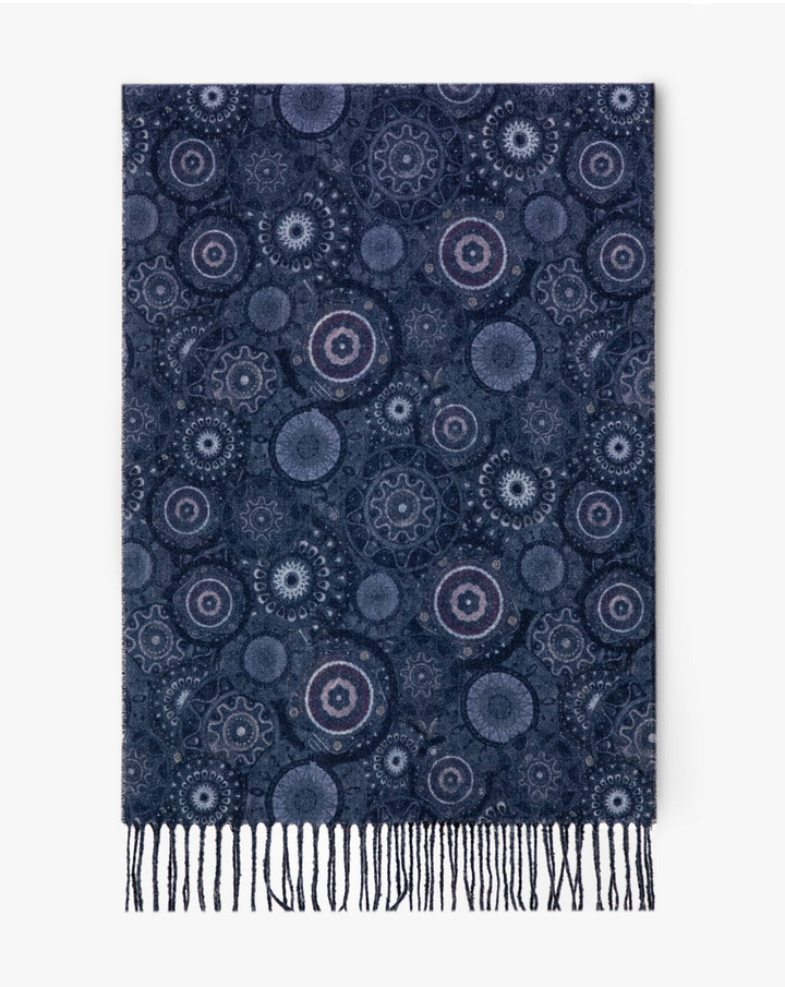 Medallion Bloom Fringe Scarf in black by Original, front view
