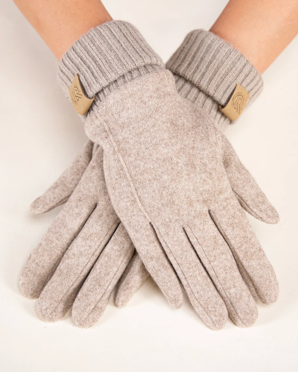 Frosty Ribbed Cuff Gloves in khaki by Original, front view