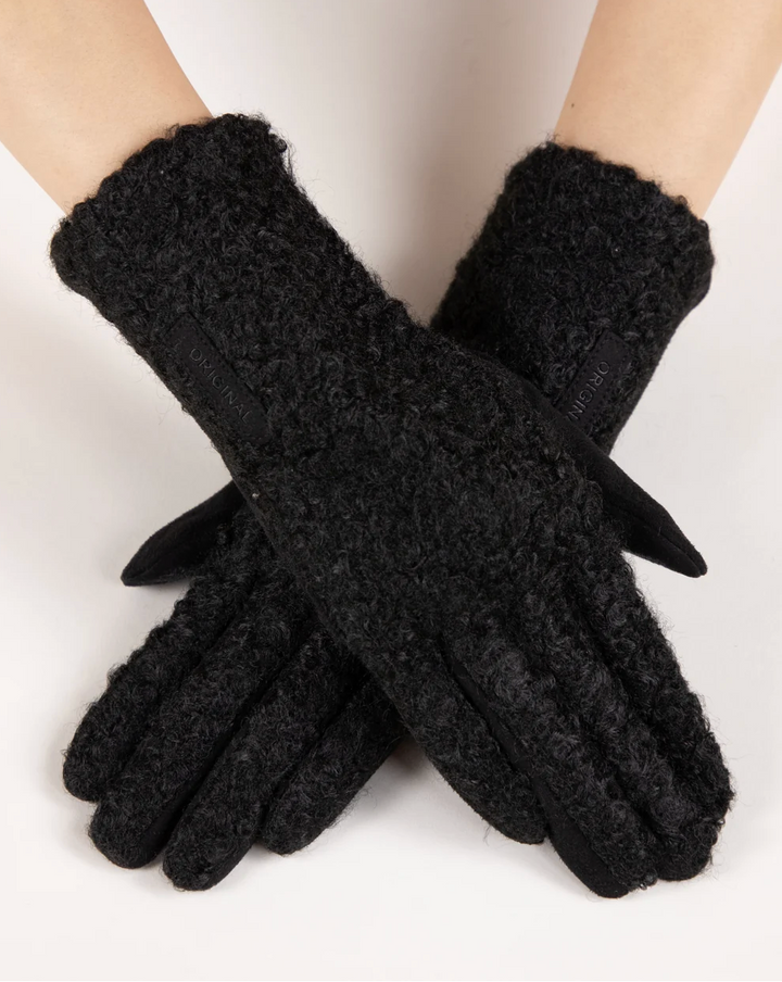 Bouclé &amp; Suede Gloves in black by Original, front view