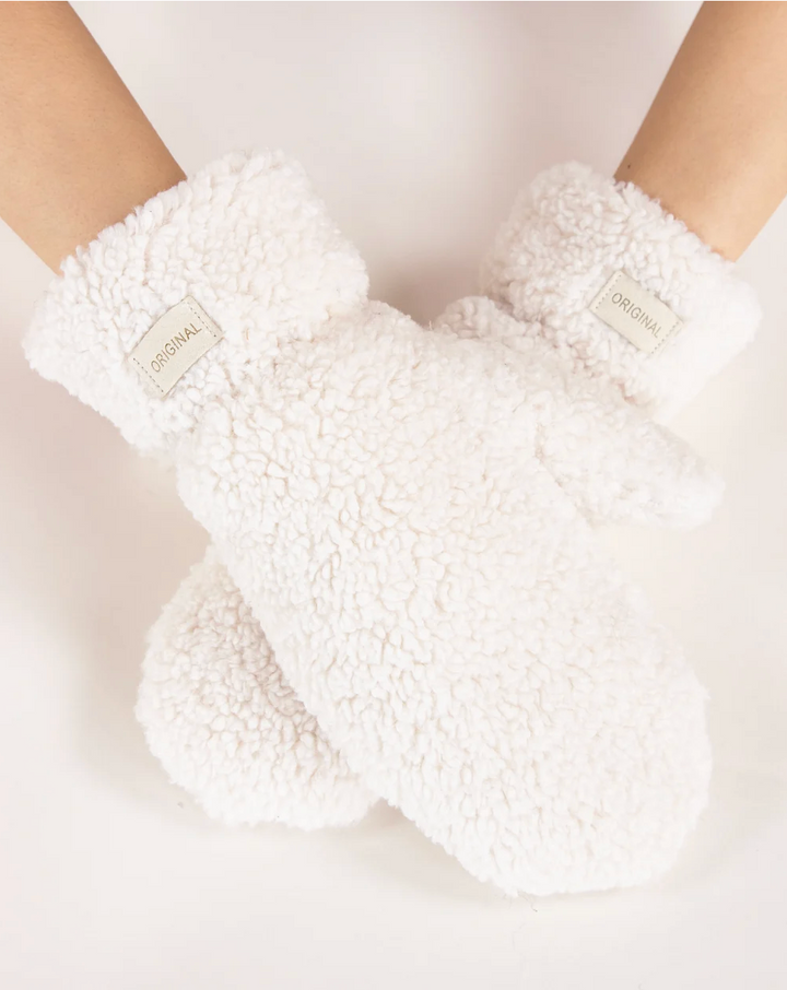Snow Bunny Sherpa Mittens in beige by Original, front view