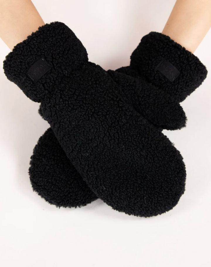 Snow Bunny Sherpa Mittens in black by Original, front view
