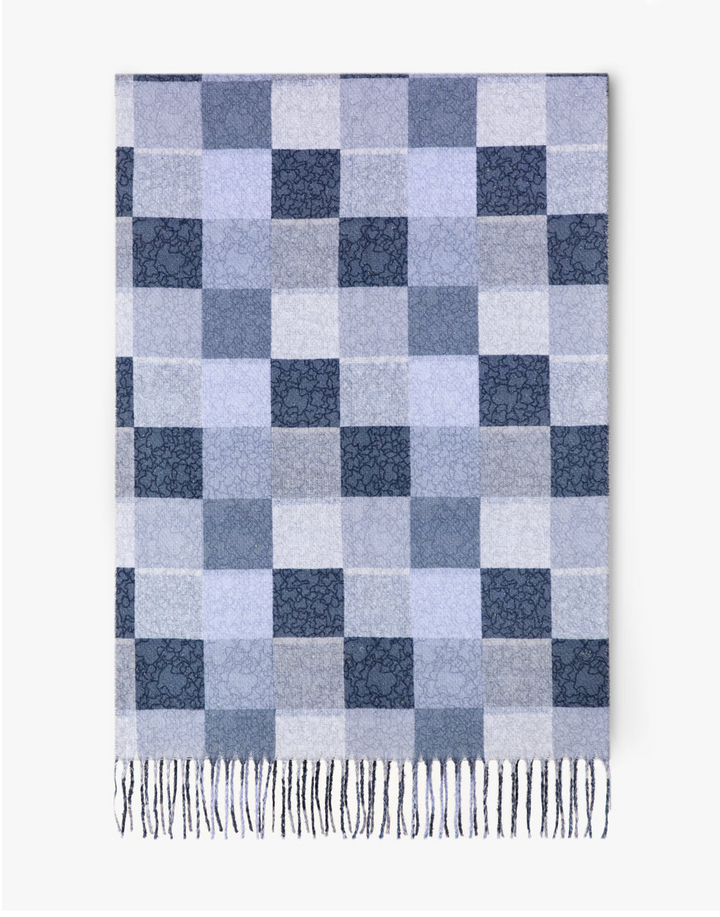 Tonal Squares Fringe Scarf in black and blue by Original, alternate view