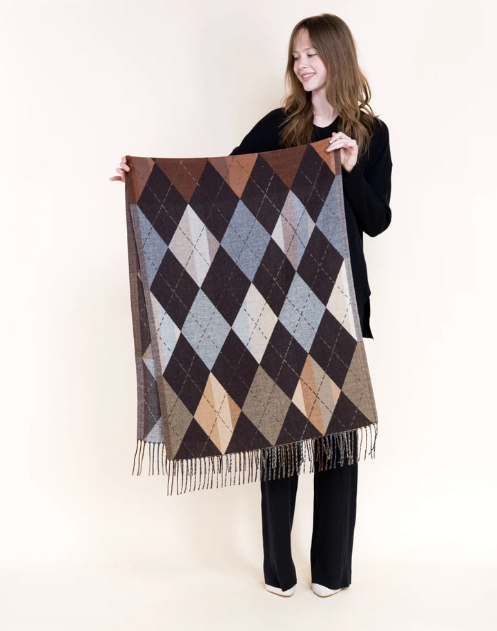 Autumn Argyle Fringe Scarf in brown by Original, alternate view
