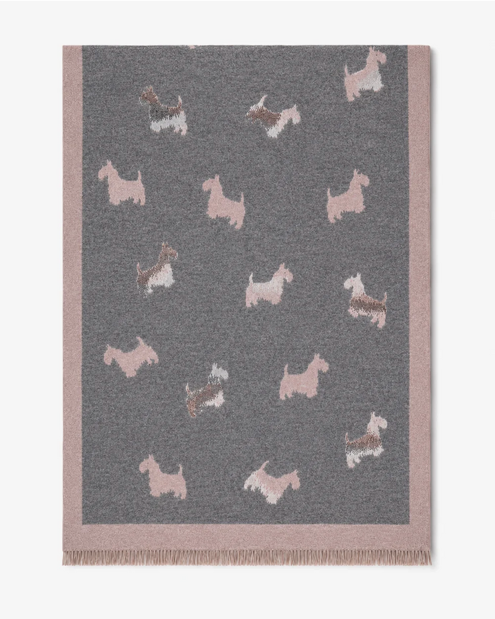 Best in Show Dog Print Scarf in gray and pink by Original, front view