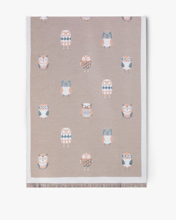 Wise Owl Bordered Scarf in khaki by Original, front view