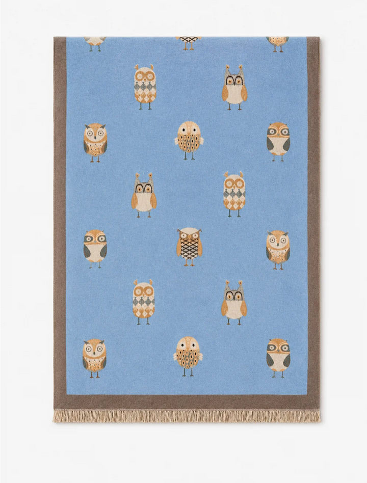 Wise Owl Bordered Scarf in denim by Original, front view