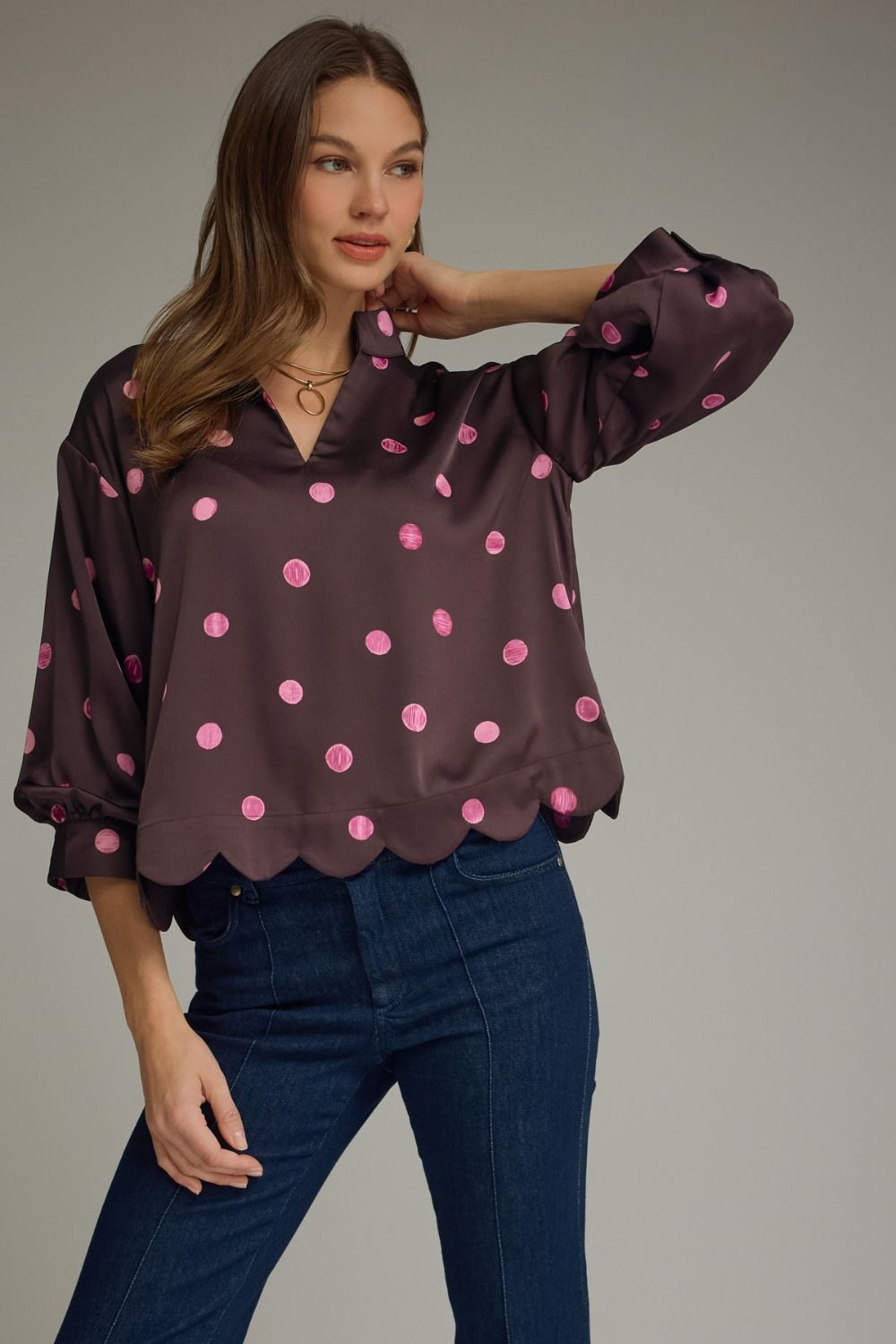 Plum Martini Polka Dot Top