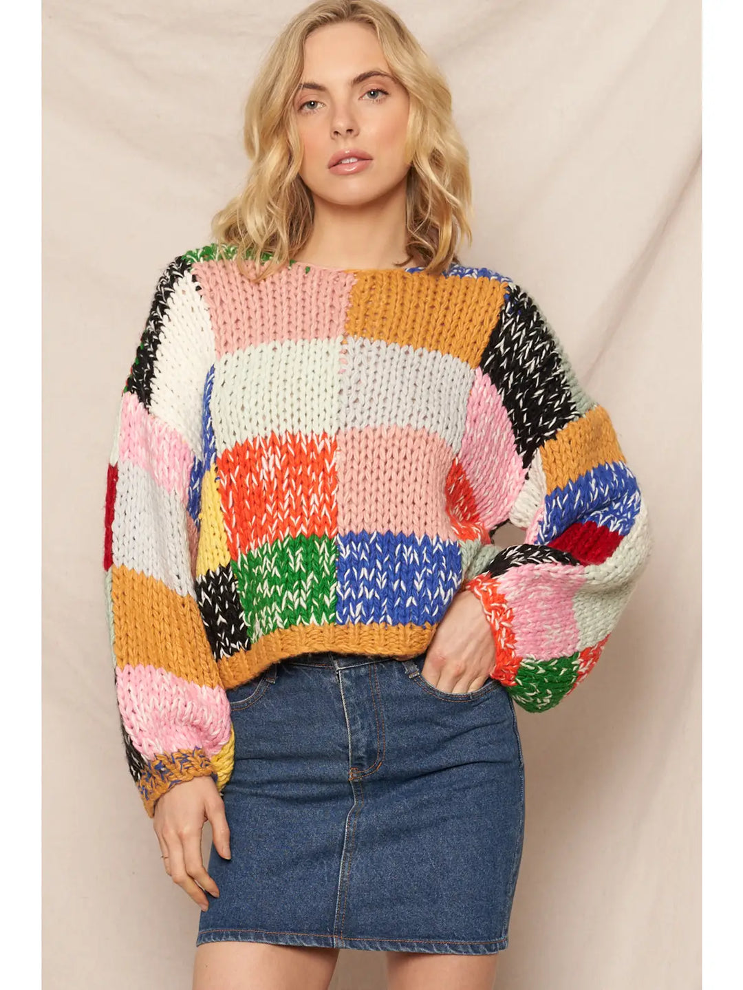 Rainbow Row Patchwork Sweater in Multi Color