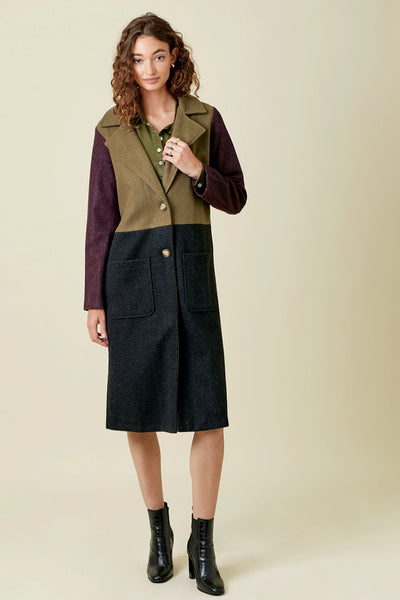 Leona Color Block Coat, Olive