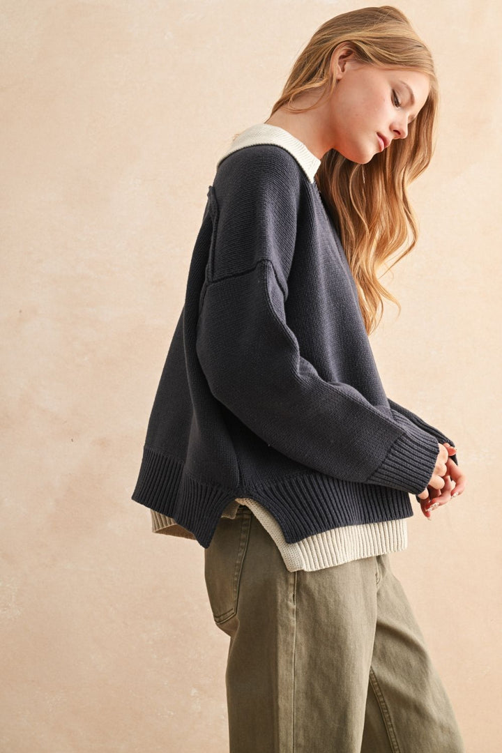 Oxford Layered V-Neck Sweater
