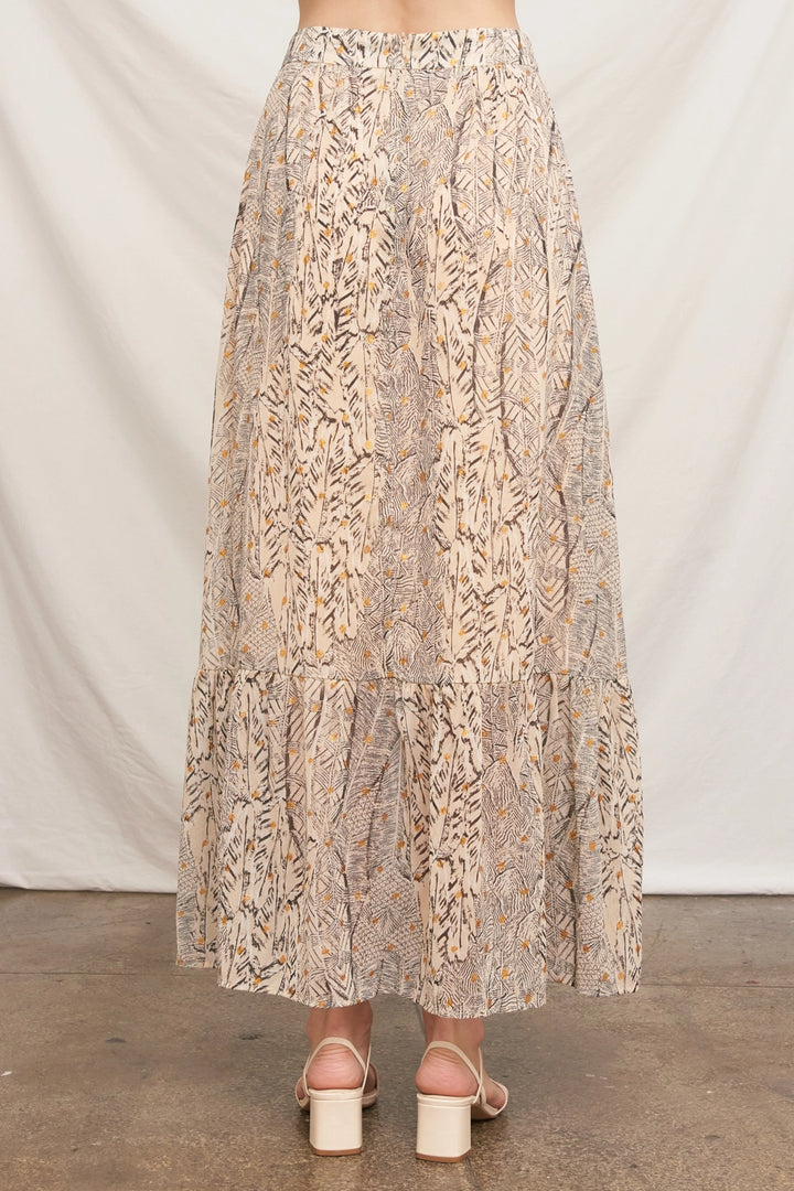Sylvie Belted Maxi Skirt in Beige Black, view 5