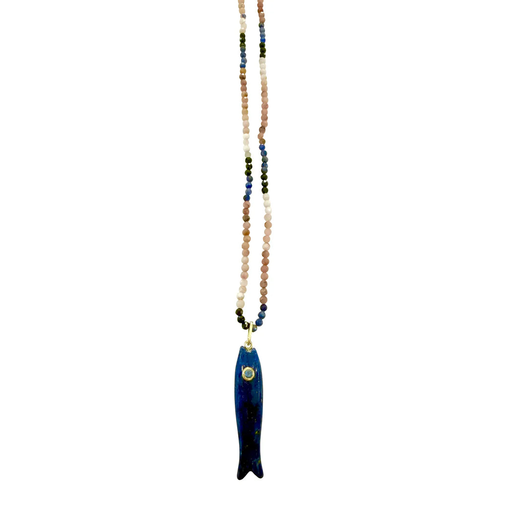 Fish Beaded Necklace, Blue